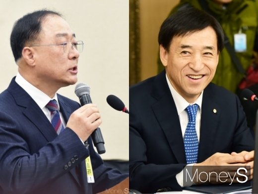 (왼쪽부터)홍남기 부총리 겸 기획재정부 장관, 이주열 한국은행 총재/사진=임한별 기자