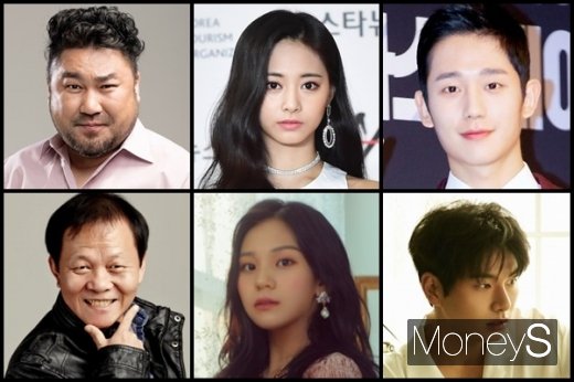 금수저 스타. 고창석, 쯔위, 정해인, 이이경, 엄지, 우현(맨위 왼쪽부터 시계방향). /사진=블러썸엔터테인먼트, 임한별 기자,  HB엔터테인먼트, 쏘스뮤직, 디모스트엔터테인먼트