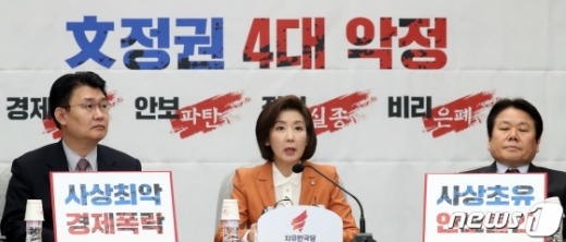 나경원 자유한국당 원내대표가 "중국 앞에서만 작아지는 문 정부"라며 미세먼지 관련 정부의 대응을 비난했다. /사진=뉴스1