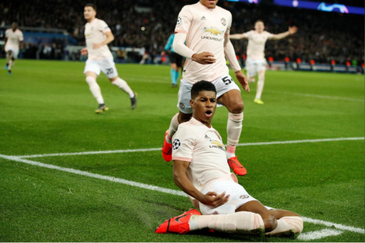 7일 오전(한국시간) 프랑스 파리 파르크 데 프랭스에서 열린 2018-2019시즌 UEFA 챔피언스리그 16강 2차전에서 파리생제르망(PSG)을 상대로 결승골을 넣은 맨체스터 유나이티드의 공격수 마커스 래시포드. /사진=로이터