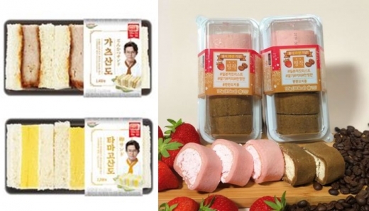 편의점 세븐일레븐의 '가츠산도', '타마고산도'(왼쪽)와 CU의 '모찌롤'. /사진=각사 제공