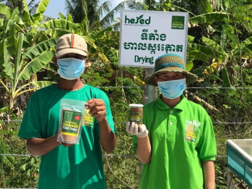 팜슈가 제품을 선보이고 있는 캄보디아 농민들. /사진=코이카