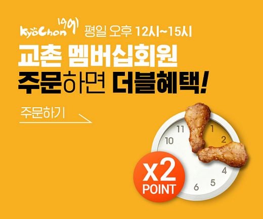 교촌치킨, 포인트가 두 배! 교촌 해피 아워! 더블 포인트 적립 이벤트