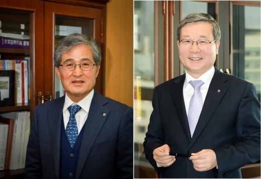 왼쪽부터 홍재은 농협생명 사장, 오병관 농협손보 사장./사진=각사 제공