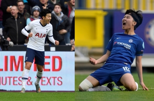 대한축구협회가 선정한 2019 남, 녀 올해의 선수상을 수상한 토트넘 홋스퍼 공격수 손흥민(왼쪽)과 첼시FC 위민 공격수 지소연. /사진=로이터