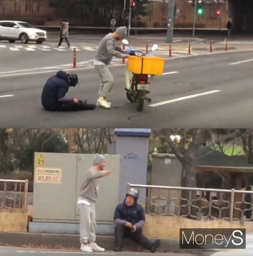 래퍼 크라운제이가 최근 오토바이 사고 피해자를 돕는 모습의 영상이 공개되면서 찬사를 받고 있다. /사진=독자 제공 유튜브 영상 캡처     