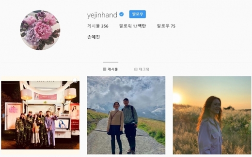 ‘가장 빠르게 성장한 계정’으로 선정된 배우 손예진 인스타그램. /사진=인스타그램