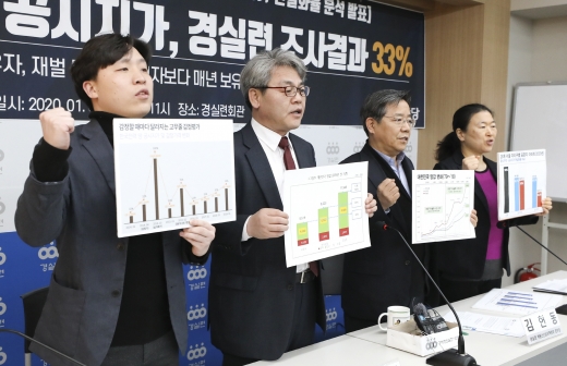 경제정의실천시민연합이 30일 오전 서울 종로구 경실련 강당에서 '서울시 25개 자치구별 아파트 표준지, 2020년 공시지가 현실화물 분석 발표' 기자회견을 열었다. /사진=뉴시스 최진석 기자 