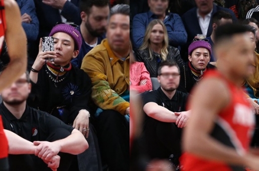 가수 지드래곤이 미국 프로 농구 NBA 경기를 직관하는 모습이 포착됐다. /사진=포틀랜드 팀 홈구장 공식 인스타그램 캡처   