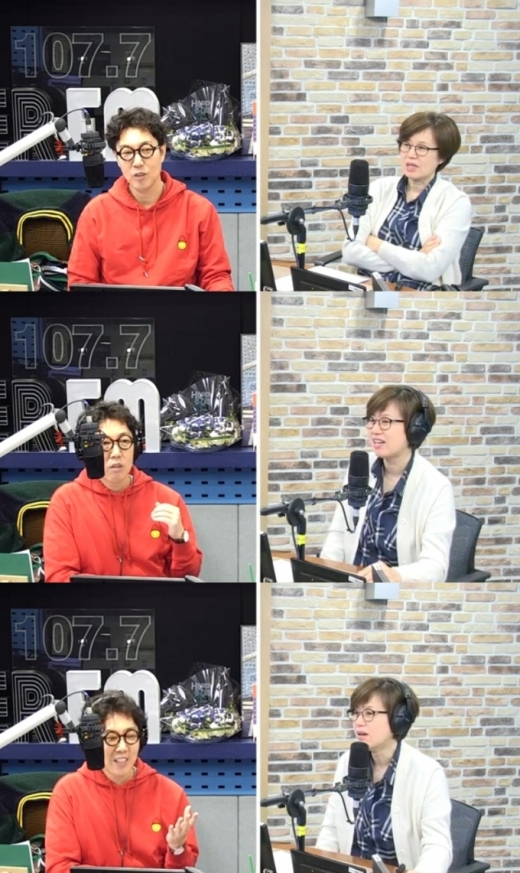 개그맨 박미선(오른쪽)이 대학시절 연기를 잘했던 후배 배우로 설경구를 꼽았다. /사진=SBS 보이는라디오 방송화면 캡처