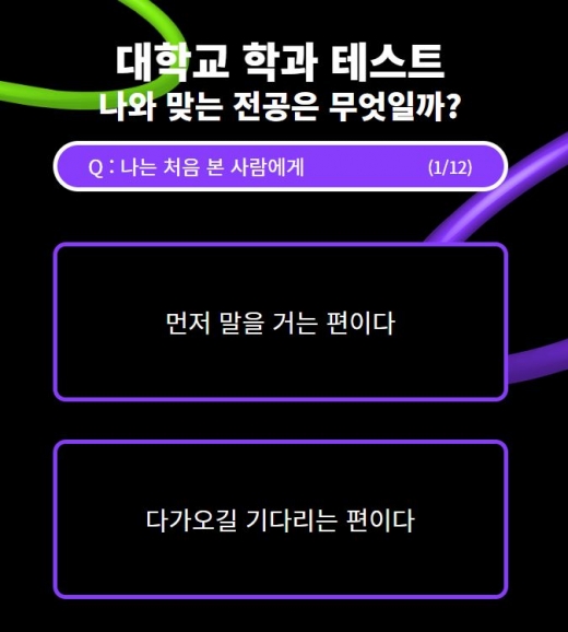 대학교 학과 테스트가 관심을 끌고 있다. /사진=blah 대학교 학과 테스트 페이지 갈무리