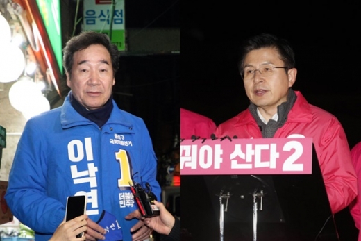 2일 오전 종로에서 이낙연 더불어민주당 후보(왼쪽)와 황교안 미래통합당 후보가 공식 선거운동을 시작했다. /사진=뉴스1, 뉴시스