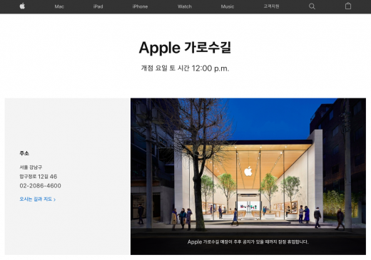 애플이 오는 18일 애플 가로수길의 운영을 재개한다고 밝혔다. /사진=애플 홈페이지 캡처