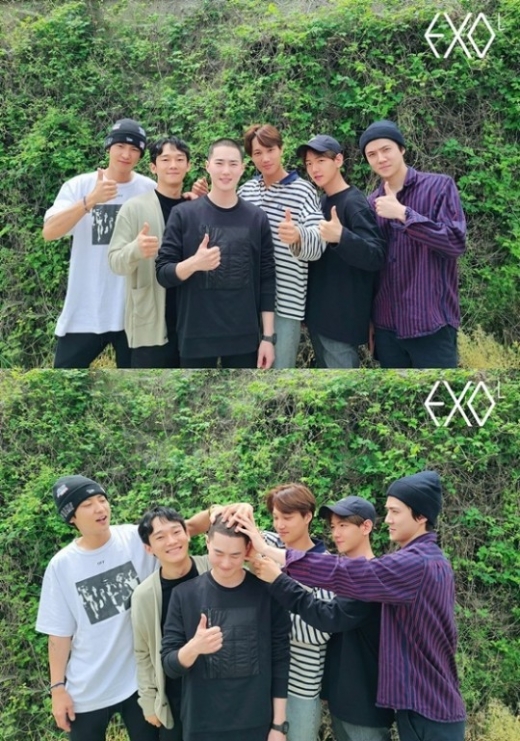 그룹 엑소 멤버들이 리더 수호(본명 김준면)의 입대를 응원했다. /사진=엑소 공식 팬클럽 애플리케이션 리슨(Lysn) 