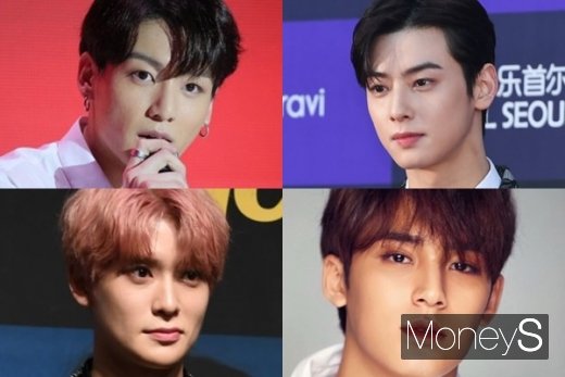 방탄소년단 정국, 아스트로 차은우, NCT 재현, 세븐틴 민규가 '97모임' 멤버로 알려졌다. 사진은 정국, 차은우, 민규, 재현(왼쪽부터 시계방향). /사진=임한별, 장동규 기자, 민규 인스타그램