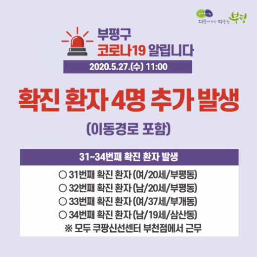 경기도 인천시 부평구에 사는 쿠팡 물류센터 직원 4명이 추가 확진자로 확인됐다. /사진=부평구청 제공  