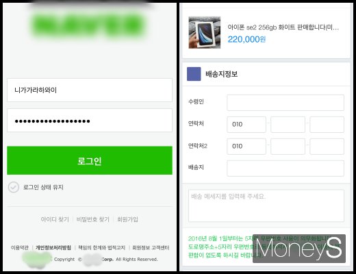 사기꾼이 기자에게 전송한 가짜 안전거래 페이지. 계정과 비밀번호를 허위로 입력해도 결제 창이 등장한다. /사진=박흥순 기자
