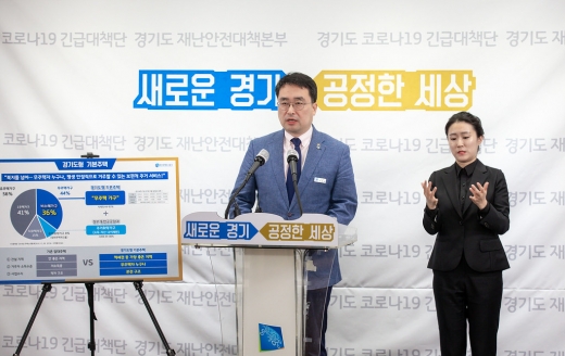 이헌욱 경기주택도시공사(GH) 사장은 21일 경기도청 브리핑룸에서 기자회견을 열고, 보편적 주거서비스를 위한 경기도 기본주택 정책제안을 발표했다. / 사진제공=경기주택도시공사