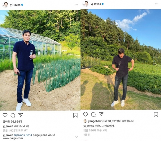 정용진 부회장이 인스타그램에 자신의 사진을 게재하자 누리꾼들의 폭발적인 반응이 이어졌다. 한 누리꾼은 청바지가 어디 제품인지 물었고 정 부회장은 친절히 대답해 주는 모습을 보였다/사진=정용진 부회장 인스타그램 캡처