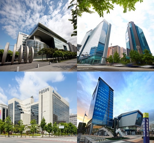 (왼쪽 위부터 시계방향으로) 산업은행, 기업은행, 기술보증기금, 수출입은행 본사 전경./사진=각사