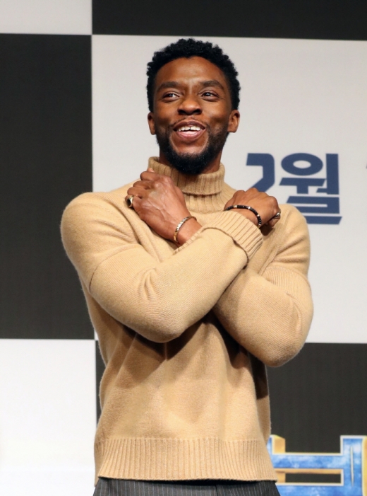 영화 ‘블랙팬서’의 주연 배우 채드웍 보스만이 대장암 투병 끝에 사망했다. 사진은 지난 2018년 서울 중구 포시즌 호텔에서 블랜팬서 개봉을 앞두고 열린 기자간담회에 참석한 채드윗 보스만의 모습. /사진=뉴시스 DB