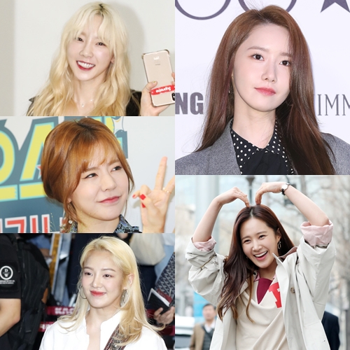 그룹 소녀시대 멤버 태연·윤아·유리·효연·써니가 소속사 SM엔터테인먼트와 인연을 이어간다. 사진은 태연·윤아·유리·효연·써니(왼쪽 위부터 시계 방향) /사진=뉴스1