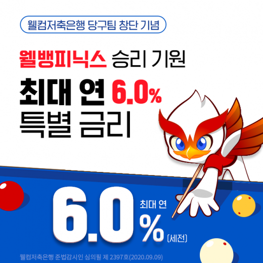 웰컴저축은행은 최대 연 6%의 금리를 제공하는 ‘웰뱅하자 정기적금’을 1만좌 한정 판매한다./사진=웰컴저축은행