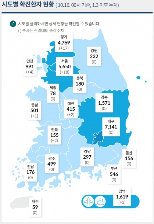 16일 0시 기준 신종 코로나바이러스 감염증(코로나19) 지역발생 사례는 41건이다. /그래픽=질병관리청
