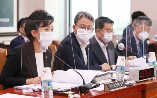 김현미(왼쪽) 국토부 장관은 국회에서 임대차계약 2년 추가 연장에 대한 의견을 묻는 의원들의 질의에 "지금은 검토하지 않았다"고 답변했다. /사진=뉴스1