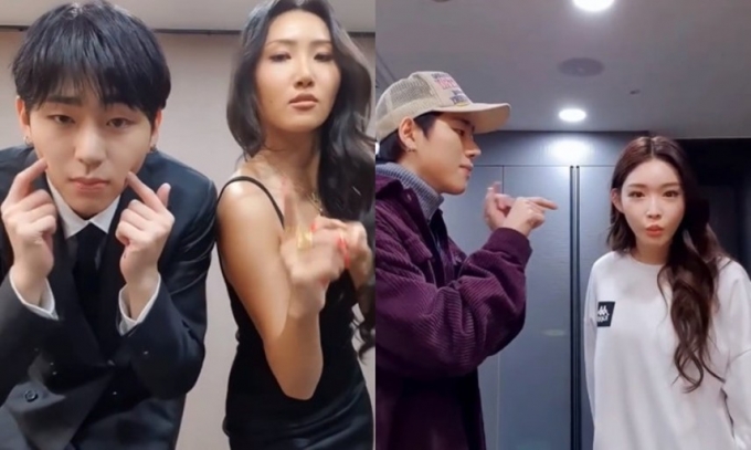 사진은 지코 '아무노래' 챌린지에 참여한 화사(왼쪽 두번째)와 청하. /사진=지코 인스타그램