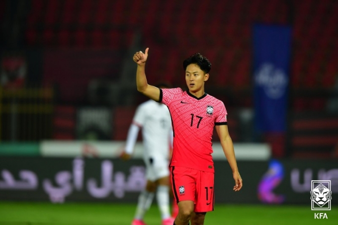 이승우가 코로나19 확진자의 접촉자로 분류돼 격리조치 됐다. 사진은 최근 올림픽축구국가대표팀(U-23) 소집됐던 이승우. /사진=대한축구협회