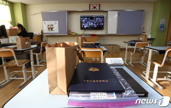 지난 13일 서울 서초구 서울우솔초등학교에서 제8회 졸업식이 코로나19로 인해 비대면으로 진행되고 있다. 2021.1.13/뉴스1 © News1 사진공동취재단