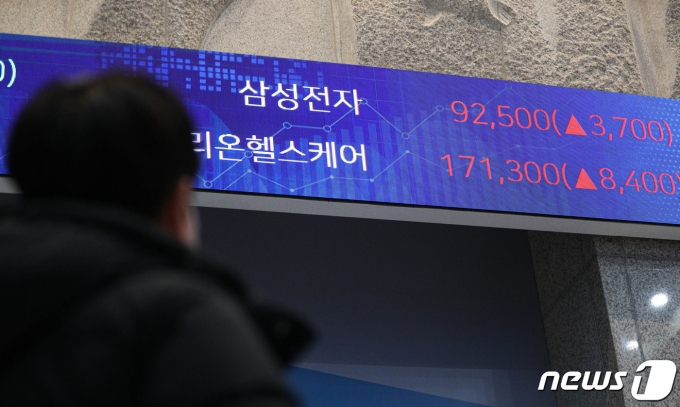 코스피 시가총액 1위 대장주 삼성전자가 지난달 11일 8% 급등해 9만원선을 넘은 모습./사진=뉴스1