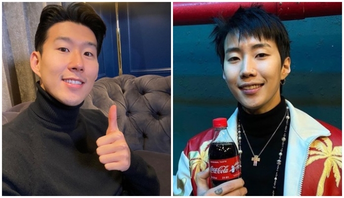 토트넘이 손흥민(왼쪽), 박재범 컬래버레이션 가능성을 암시하는 트윗을 올렸다. /사진=손흥민 인스타그램, 박재범 인스타그램 캡처