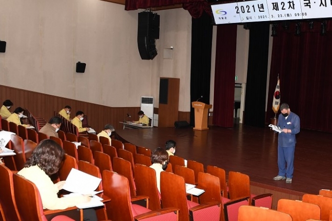 부산 기장군이 23일 군청 차성아트홀에서 오규석 기장군수 주재로 ‘2022년도 국·시비 발굴 보고회’를 개최했다./사진=기장군