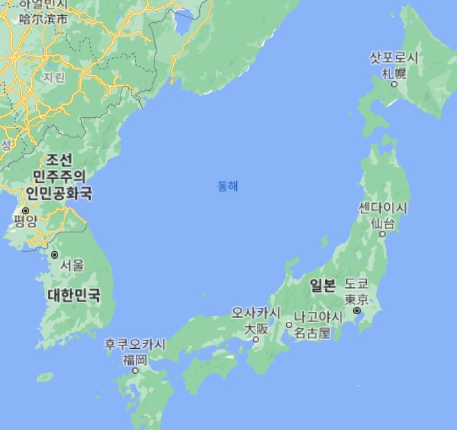 미국이 북한의 탄도 미사일 발사를 설명하며 '동해'란 표현을 쓰자 일본 정부가 '일본해'로 정정해 달라고 요구했다. /사진=구글 맵