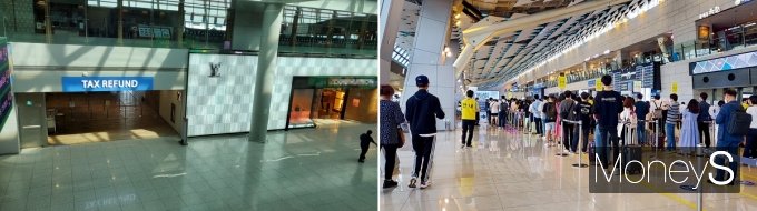 인천국제공항 면세점(좌), 김포공항 국내선 출발장(우)./사진=지용준 기자