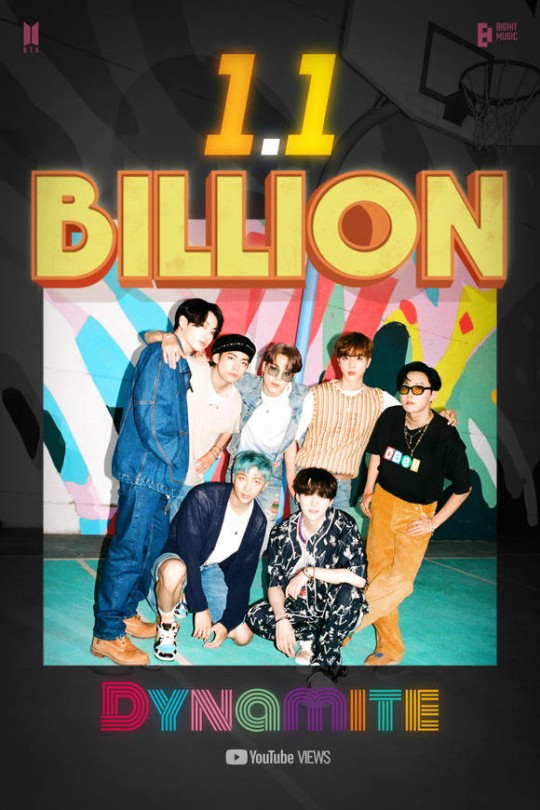 방탄소년단이 지난해 8월 발표한 'Dynamite' 뮤직비디오가 1일 오전 유튜브 조회 수 11억건을 돌파했다. /사진=빅히트뮤직 제공