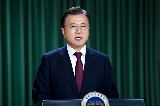 문재인 대통령이 남·북 유엔 가입 30주년에 관한 입장을 발표했다. 사진은 지난 7일 제22회 사회복지의날 기념식 축사를 전하는 문 대통령. /사진=뉴스1