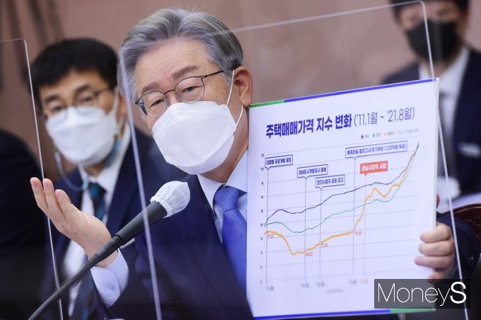 [머니S포토] 주택매매가격 지수 변화 관련 설명하는 '이재명'