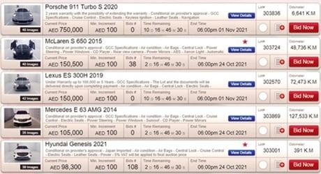 두바이 경매 시장에 따르면 주행거리 391km 2021년형 현대 제네시스가 9만8300만디르함(한화 3100만원) 경매가에 거래되고 있다. /사진=아르헨티나 매체 인포베 캡처