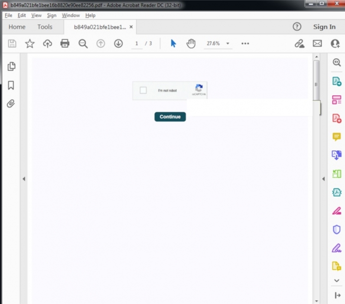 '캡챠(CAPTCHA)'를 위장한 이미지 속에서 악성 웹사이트 접속을 유도하는 '피싱 PDF' 문서가 발견돼 사용자 주의가 요구된다. /사진제공=안랩