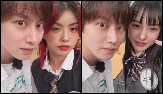 22일 시청률 조사기관 닐슨코리아에 따르면 '아는 형님'이 '스트릿 우먼 파이터' 리더즈 8인 덕분에 시청률이 상승했다. 사진은 아는 형님 진행자 김희철이 모니카(왼쪽)·노제와 촬영에 임하는 모습. /사진=김희철 인스타그램 캡처