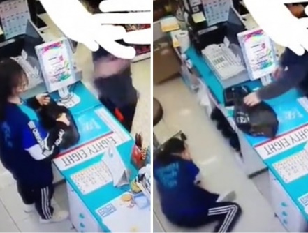 트위터에 지난 21일 한 편의점 직원이 남성 손님에게 마스크 착용을 해달라고 요구하다 폭행당하는 영상이 올라와 논란이 일었다. 사진은 남성 손님에게 폭행당한 직원이 쓰러진 모습. /사진=트위터 캡처