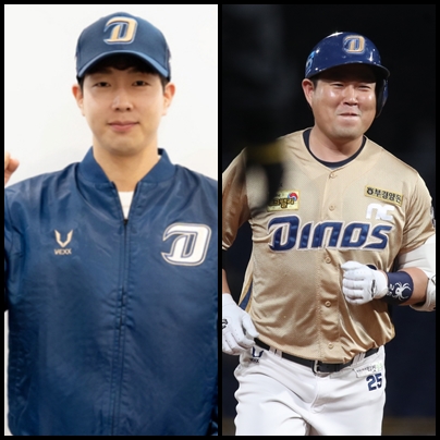 NC다이노스가 2018년 양의지(오른쪽)에 이어 올 겨울 스토브리그에서 박건우(왼쪽)를 영입했다. NC는 2013년 이종욱과 손시헌을 시작으로 올시즌 중반 이용찬에 이르기까지 지속적으로 두산 출신 선수들을 영입하고 있다. /사진=NC 공식 트위터, 뉴스1