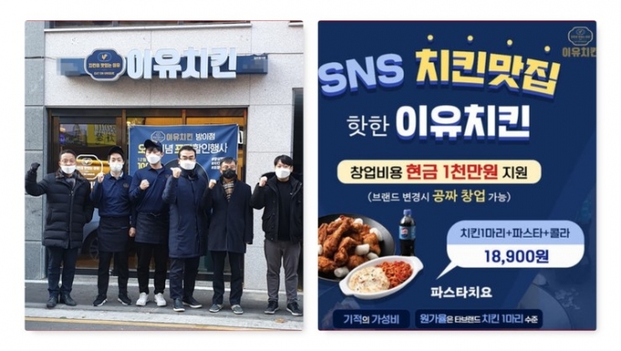 이유치킨이 서울 방이점을 새롭게 오픈했다. 동시에 브랜드변경시 창업비용을 지원하는 이벤트를 진행중이다. (이유치킨 제공)