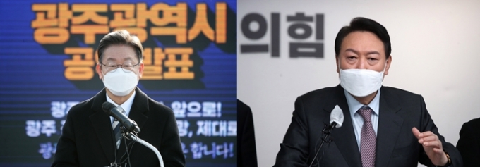 강훈식 더불어민주당 선거대책위원회 전략기획본부장이 윤석열 국민의힘 대선 후보 측이 양자토론을 먼저 해야 한다는 방침을 고수하는 데 대해 "오만한 생각"이라고 비판했다. 사진은 이재명 민주당 대선 후보(왼쪽)와 윤 후보. /사진=뉴스1