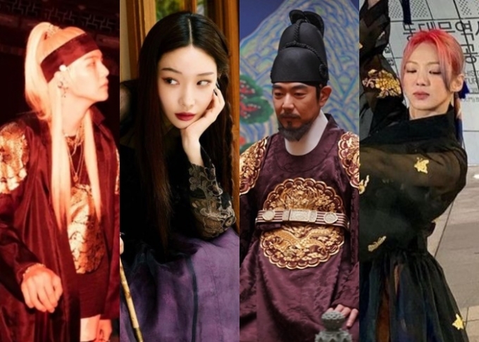 그룹 방탄소년단 슈가, 청하, 이종혁, 소녀시대 효연 등 연예가 스타들이 한복 인증샷을 남겼다. /사진=인스타그램 캡처