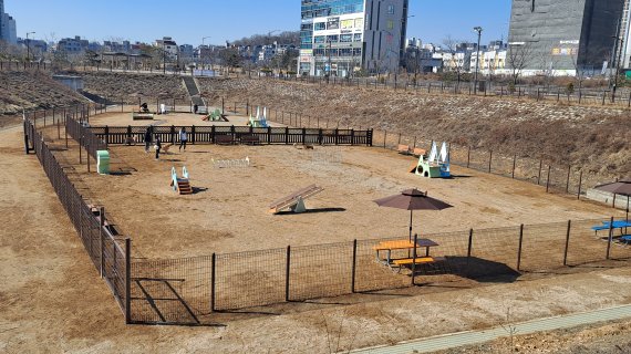 평택시(시장 정장선)는 반려동물 인구가 증가함에 따라 반려인과 반려견이 목줄 없이 함께 교감하고 마음껏 뛰어놀 수 있는 반려견 동반 시민쉼터 3개소를 신규로 설치하고 이달 2일 개장했다고 2일 밝혔다. / 사진제공=평택시