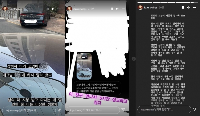 래퍼 스윙스가 길고양이의 발자국을 두고 쓴 글이 주목받고 있다. /사진=스윙스 인스타그램